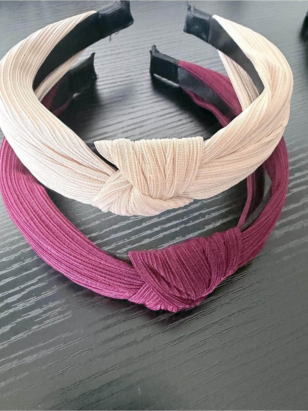 SHEIN Knotted Ribbed Headband Set in Cream and Plum